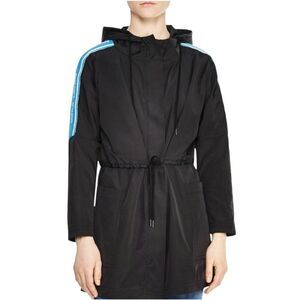 Sandro Black Windbreaker Coat Size 34 (US 2/XS) Graphic "World Love" Trim Parka